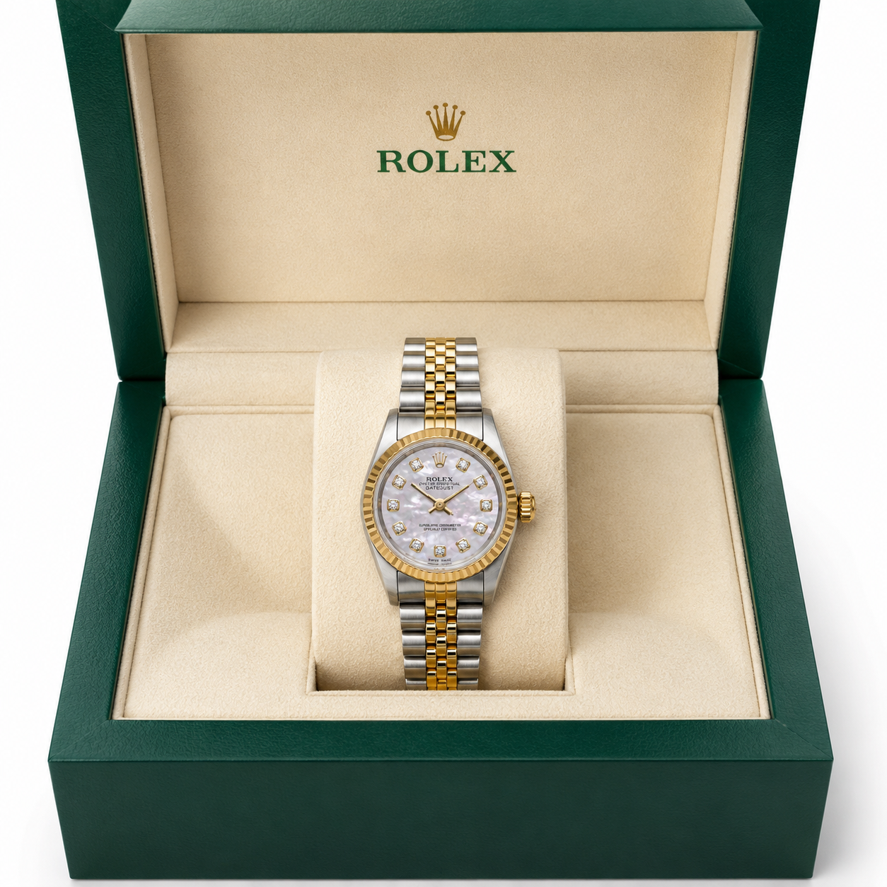 Rolex Datejust 69173 24MM White Mop Diamond Dial With Two Tone Jubilee Bracelet Diamond Bracelet