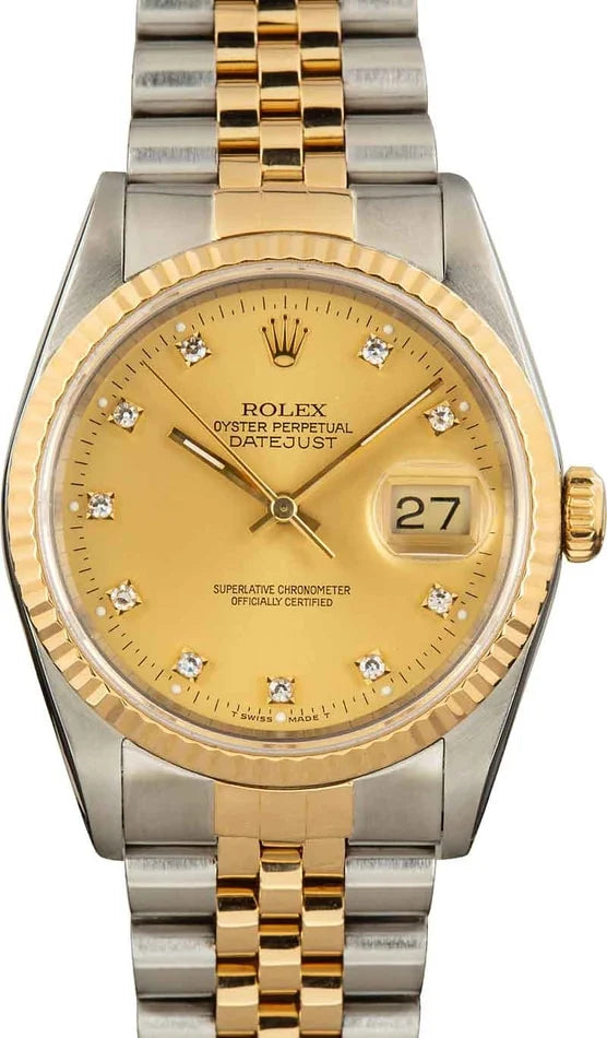 Rolex DateJust 16233 | 36MM | Diamond Champagne Dial | Two Tone | Jubile Band