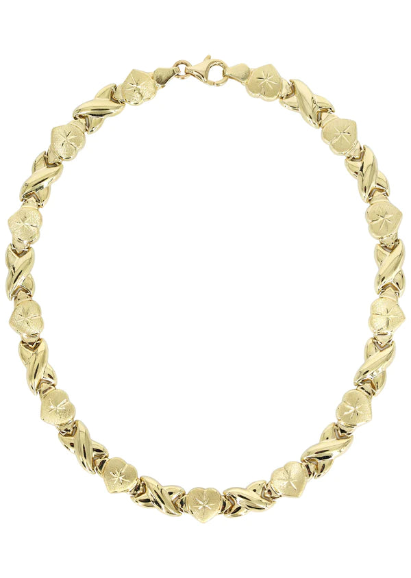YELLOW GOLD "XO HEART" NECKLACE & BRACELET SET FOR WOMEN | APPX 16.9 GRAMS