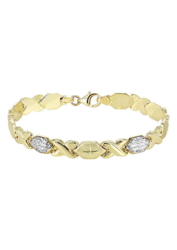YELLOW GOLD "XO" DIAMOND CUT TWO TONE NECKLACE & BRACELET SET FOR WOMEN 10K/14K APPX 17.3 GRAMS