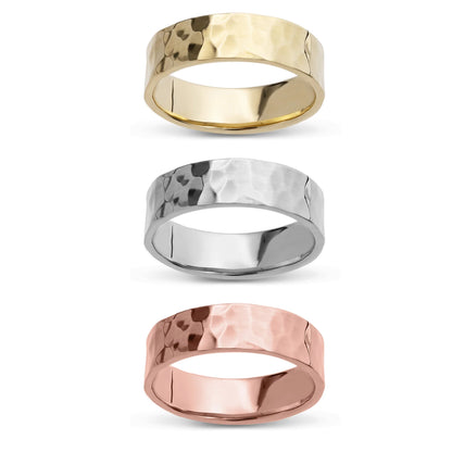 Hammered Comfort Fit Wedding Band Ring | Solid Gold Color Options