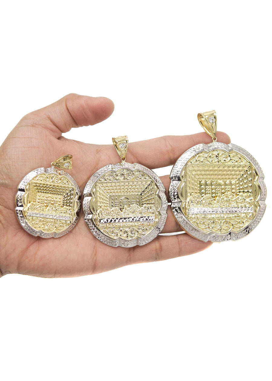 Round Last Supper Pendant - Yellow Gold  | Customizable Size | 10K