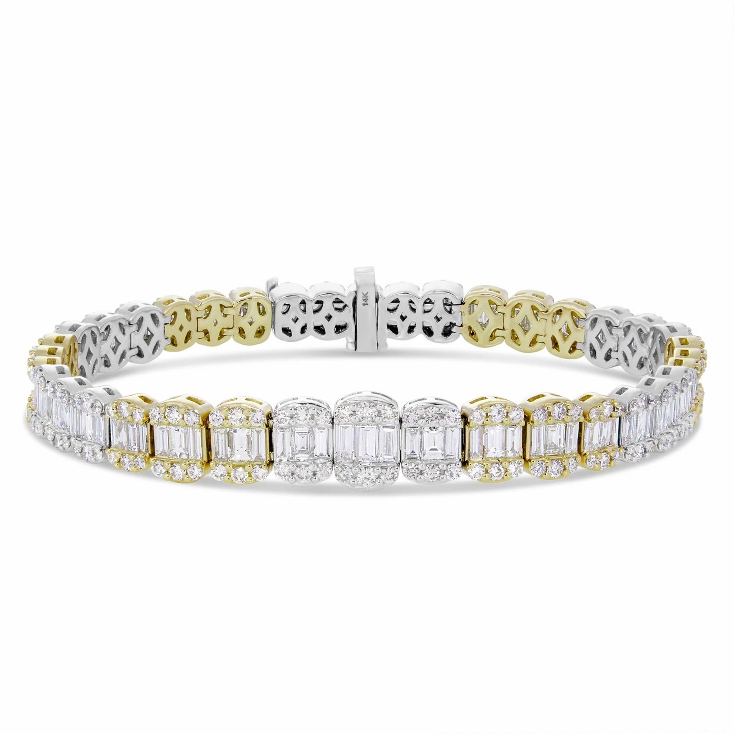 14K GOLD TWO TONE 9.25CT Baguette and Round Diamond Bracelet