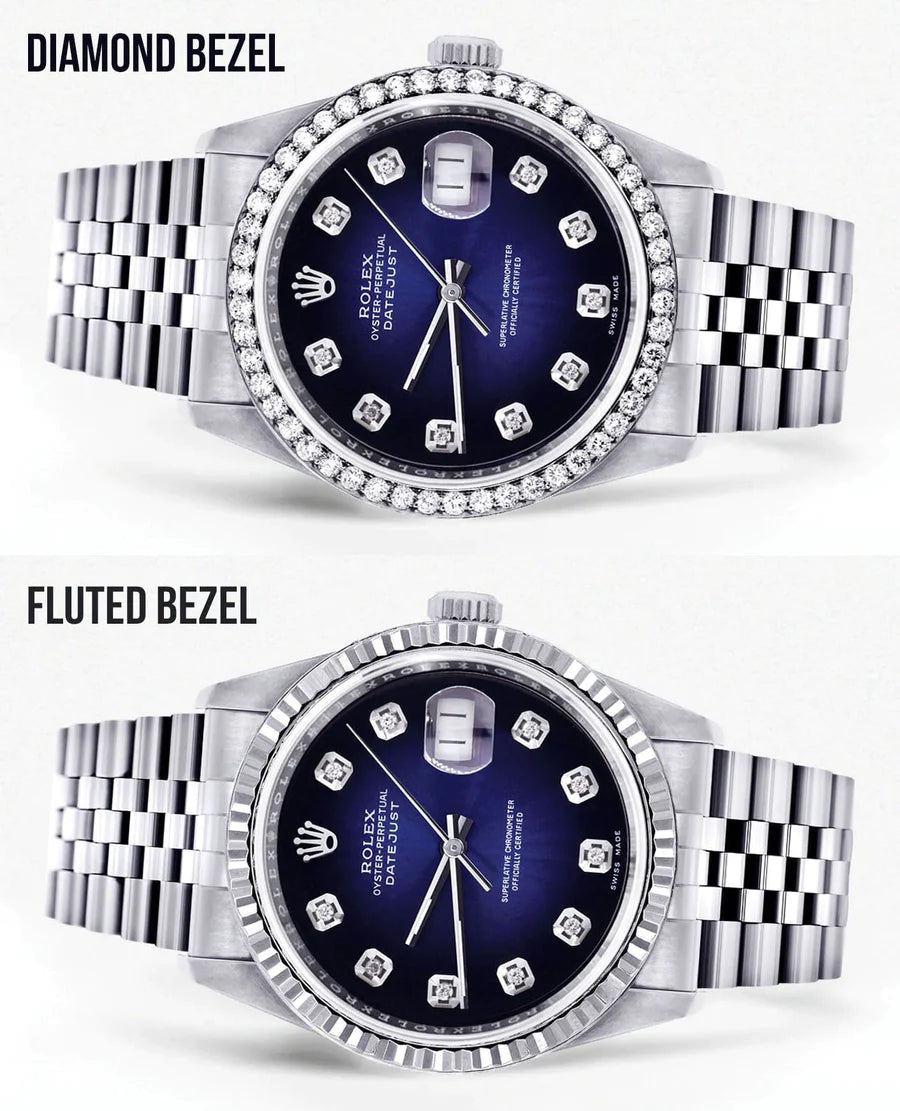 Rolex Datejust Watch 16014 for Men | 36Mm | Blue Black Diamond Dial | Jubilee Band