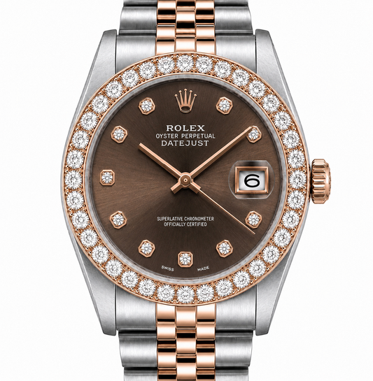 Rolex Datejust Watch 16013 | 36MM | Custom Rose Jubille Band Chocolate Diamond Dial | Diamond Bezel