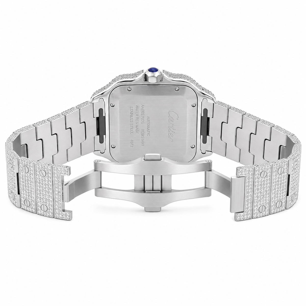 Cartier Santos White 40MM 12CTW Natural Diamond Bussdown Iced Out Mens Watch
