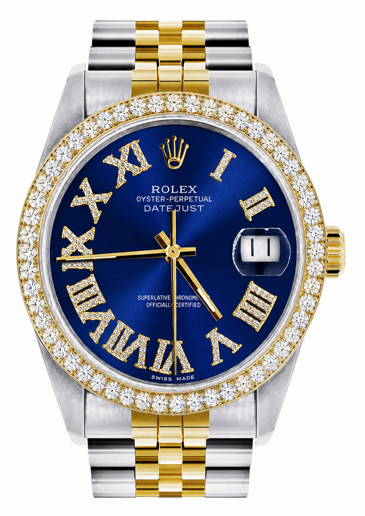 Rolex Datejust Watch 16013 | 36MM |  Jubille Band Blue Roman Diamond Dial | Diamond Bezel