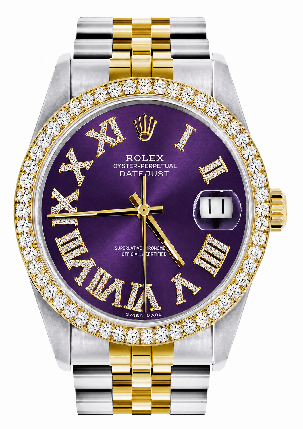 Rolex Datejust Watch 16013 | 36MM |  Jubille Band Purple  Roman Diamond Dial | Diamond Bezel