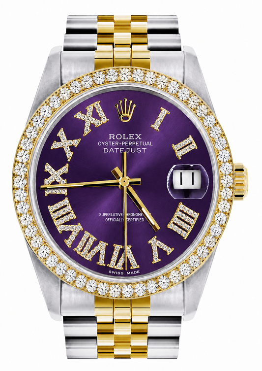 Rolex Datejust Watch 16013 | 36MM |  Jubille Band Purple  Roman Diamond Dial | Diamond Bezel