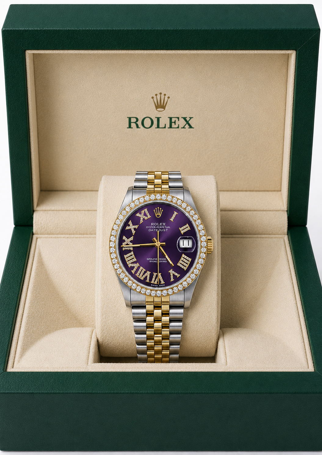 Rolex Datejust Watch 16013 | 36MM |  Jubille Band Purple  Roman Diamond Dial | Diamond Bezel