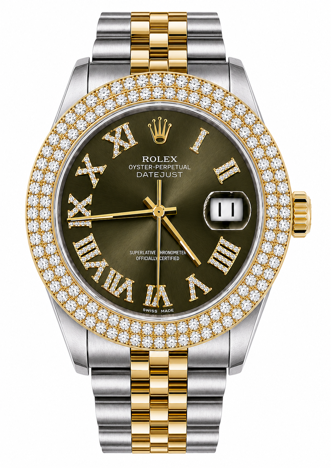 Rolex Datejust Watch 16013 | 36MM |  Jubille Band Green Roman Diamond Dial | Diamond Bezel