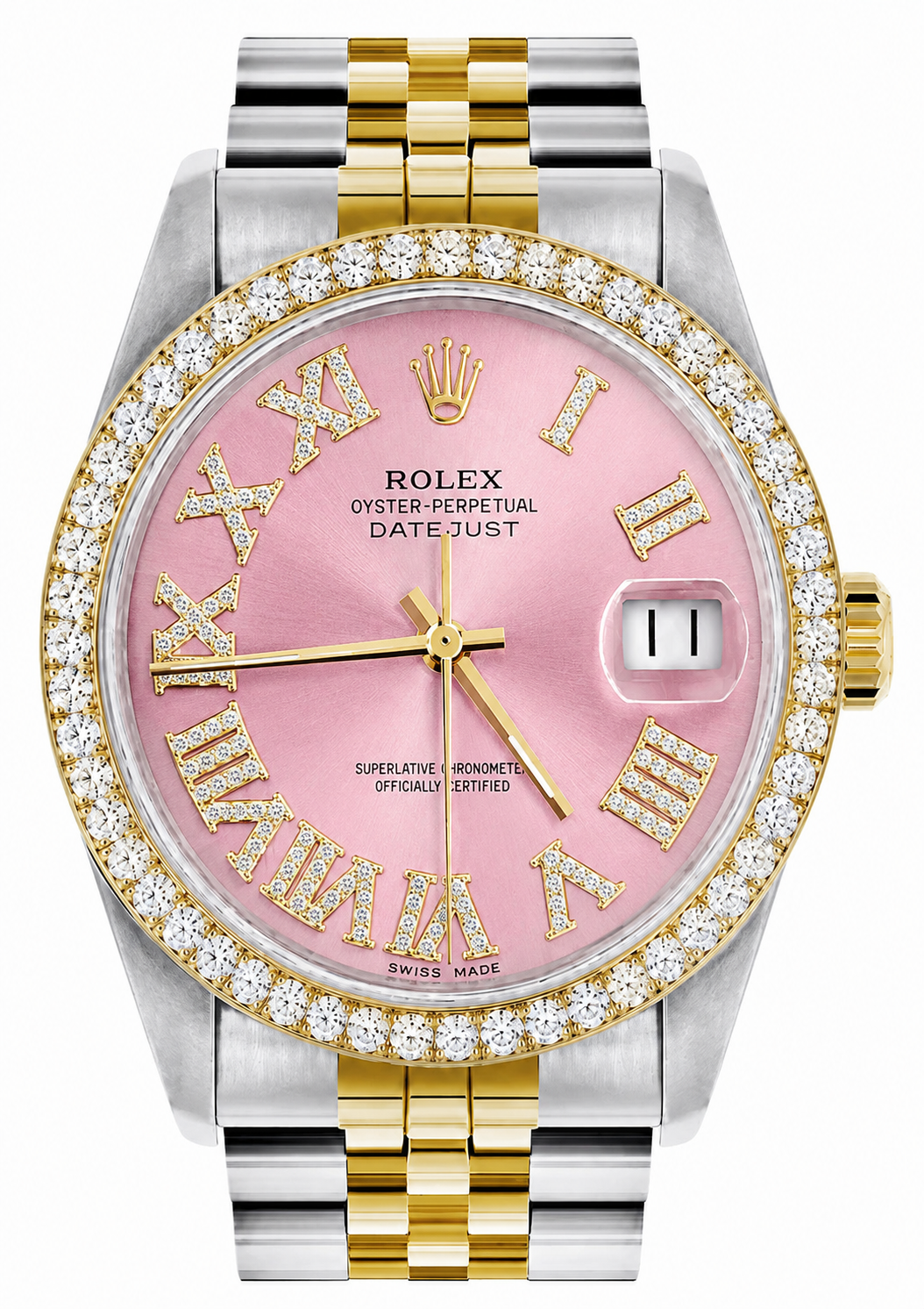 Rolex Datejust Watch 16013 | 36MM | Custom Jubille Band Pink Diamond Dial | Diamond Bezel (Copy)