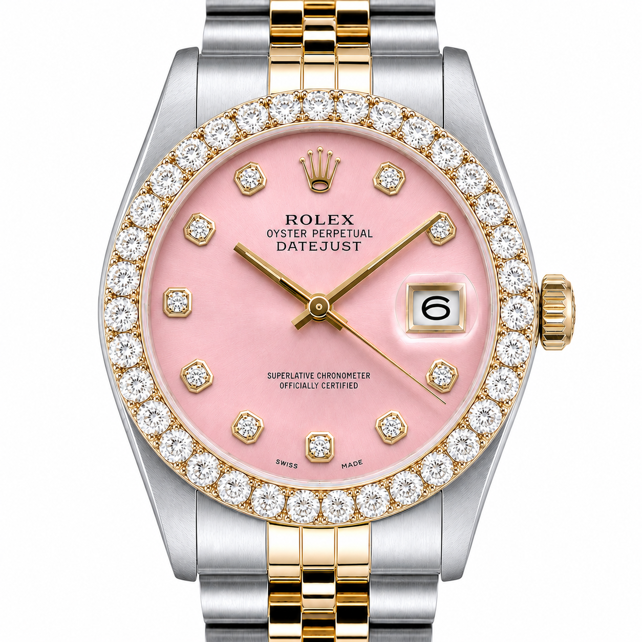 Rolex Datejust Watch 16013 | 36MM | Custom Jubille Band Pink Diamond Dial | Diamond Bezel