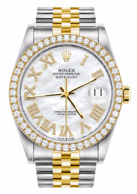 Rolex Datejust Watch 16013 | 36MM | Custom Jubille Band White Mother Of Pearl |Diamond Dial | Diamond Bezel (Copy)