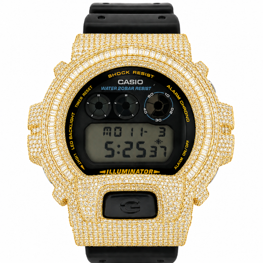 Casio G-Shock White Steel Iced Out Bagutte Diamond Watch 4.90CT