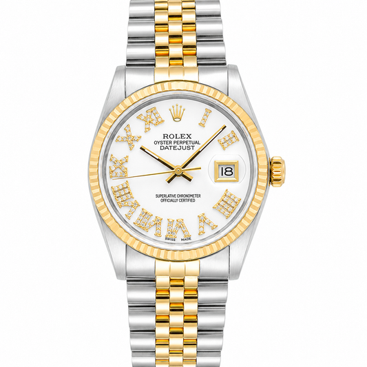Rolex Datejust Watch 16013 | 36MM | Custom Jubille Band White Diamond Dial
