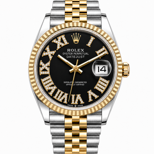 Rolex Datejust | 36MM | Roman Black Diamond Dial | Two Tone |  Jubilee Band 16013