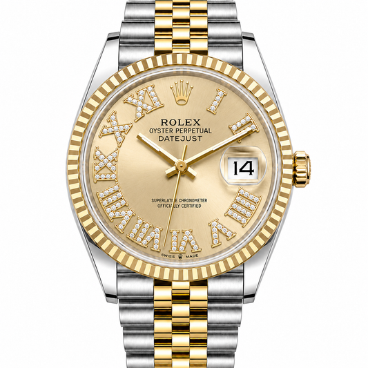 Rolex Datejust | 36MM |  Roman Champagne  Diamond Dial | Two Tone |  Jubilee Band 16013