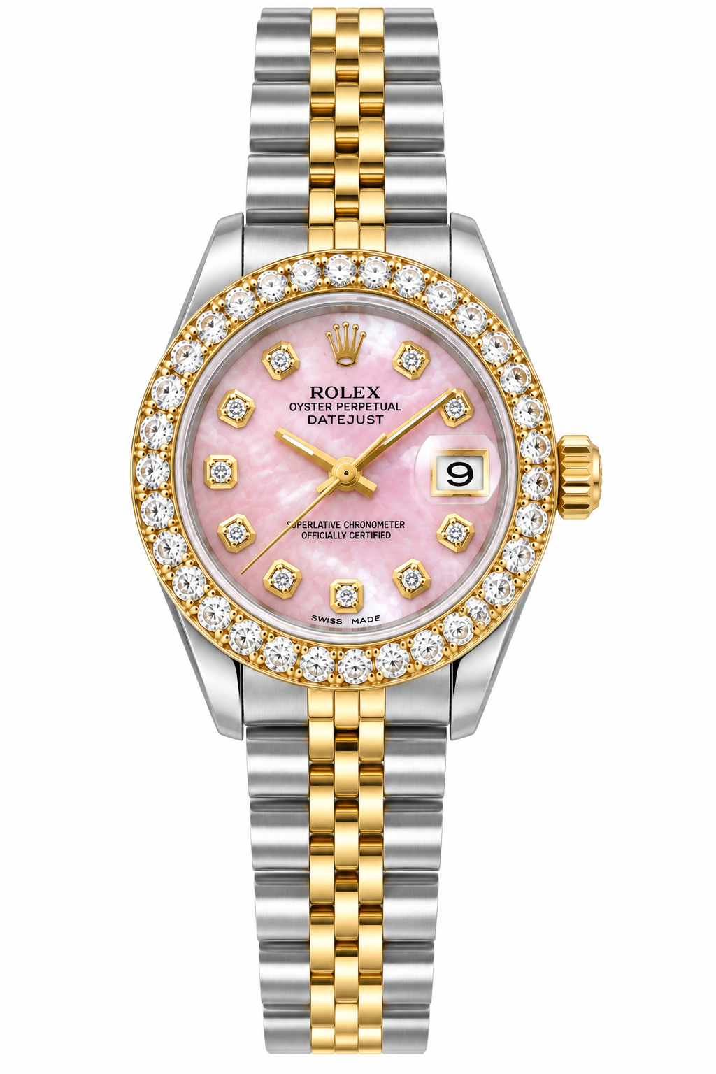 Rolex Watch | 1 Carat Bezel | 26MM | Pink Mother of Pearl Dial | Jubilee Band