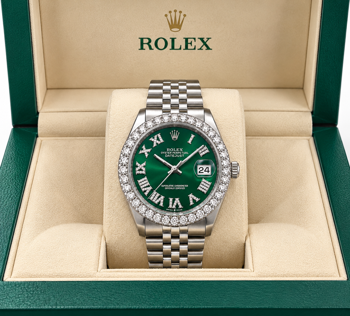 Rolex Datejust Watch | 36MM | Green Diamond Dial | Diamond Bezel  Jubilee Band | 16014