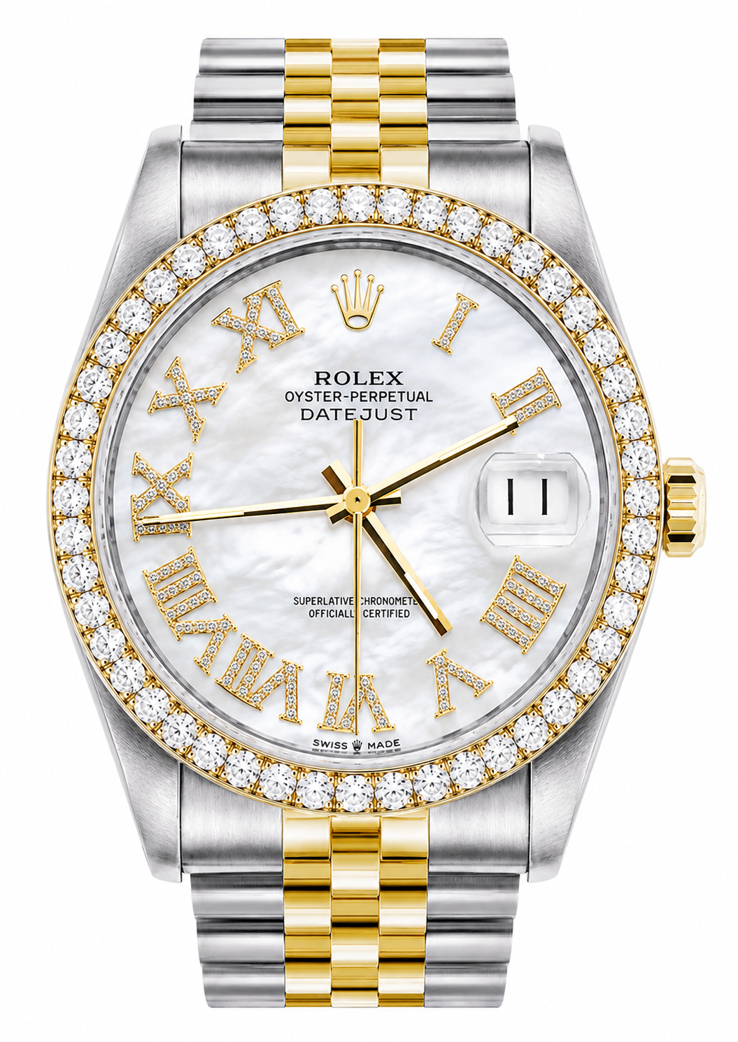 Rolex Datejust Watch 16013 | 36MM |  Mother of pearl  Diamond Dial | Diamond Bezel + 4.89 E VS1 Oval Lab Grown Diamond Engagement Ring 14kt