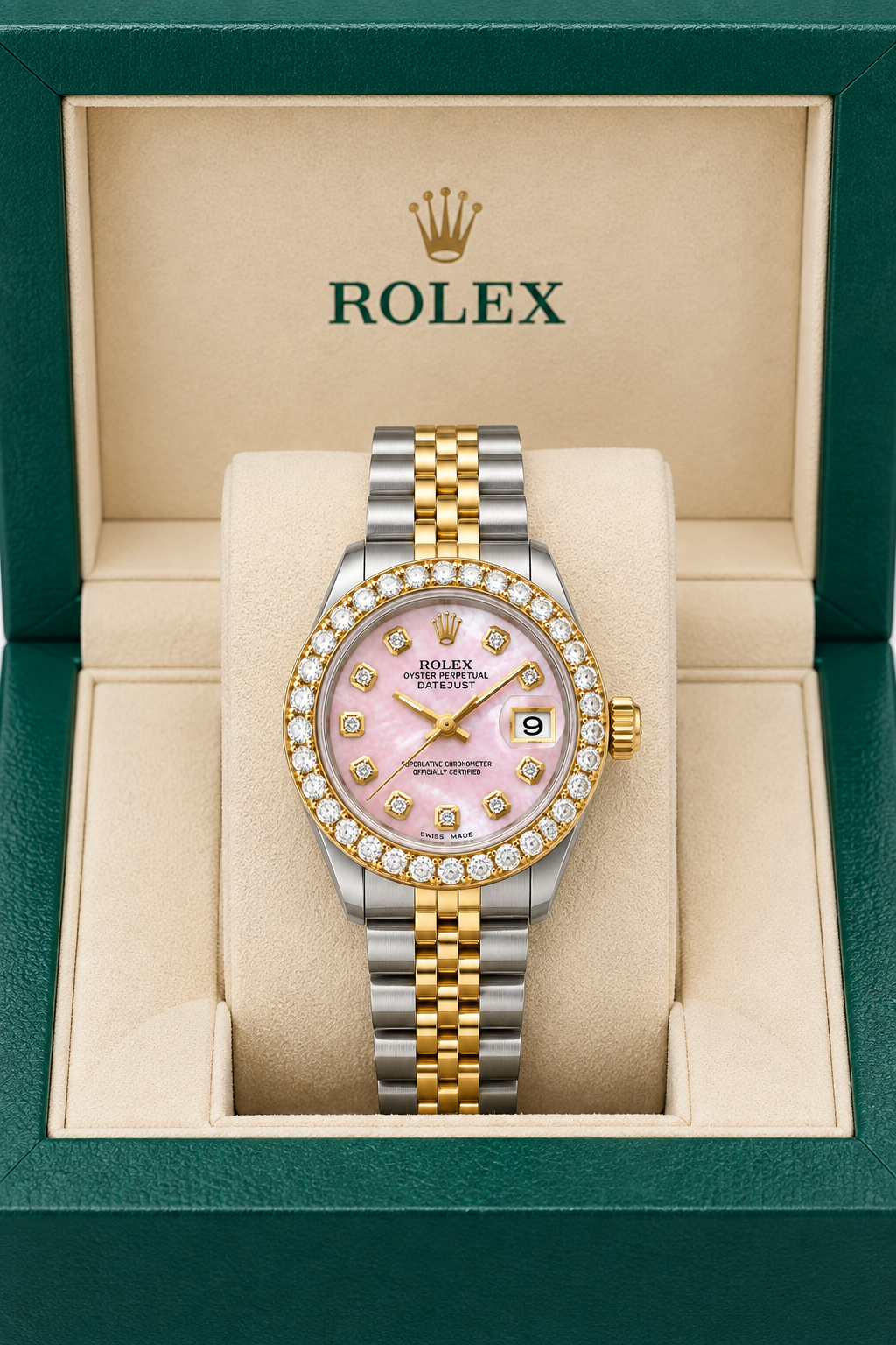 Rolex Watch | 1 Carat Bezel | 26MM | Pink Mother of Pearl Dial | Jubilee Band