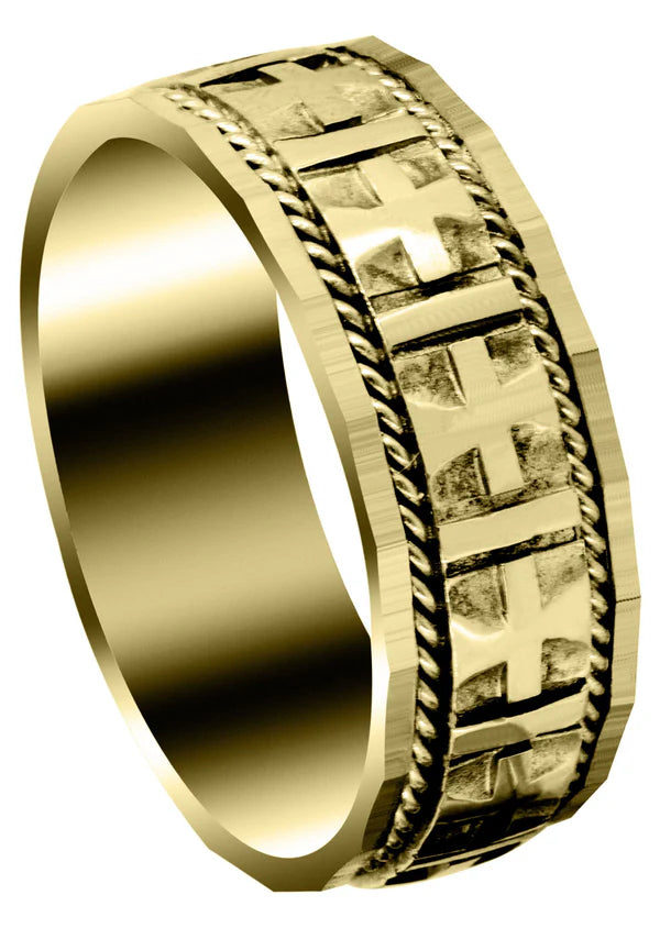 Mens Religious Wedding Band Ring | 14K/18K Solid Yellow Gold | High Polish Finish (Jude)