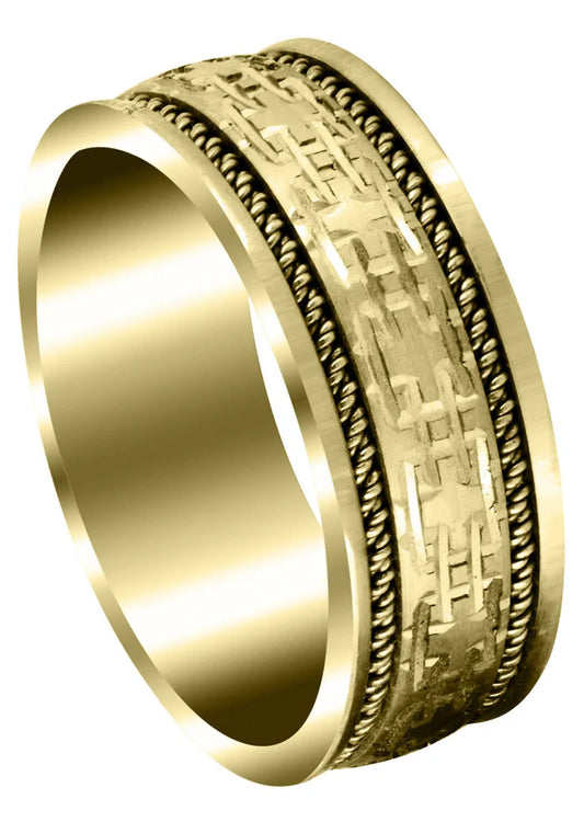 Mens Modern Wedding Band Ring | 14K/18K Solid Yellow Gold | Satin Finish (Omar)