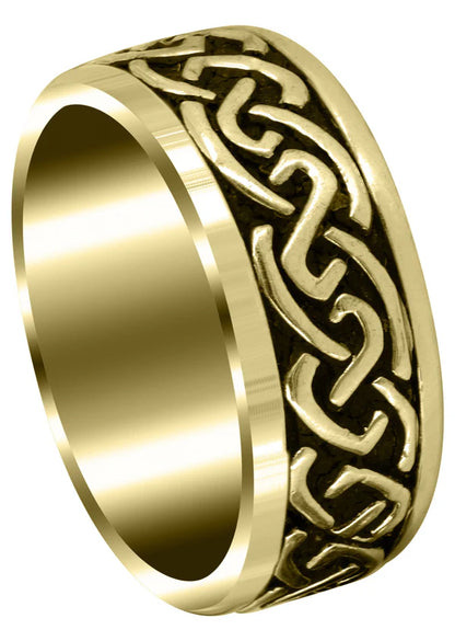 Mens Celtic Wedding Band Ring | 14K/18K Solid Yellow Gold | Sand Blast / High Polish Finish (Kaiden)