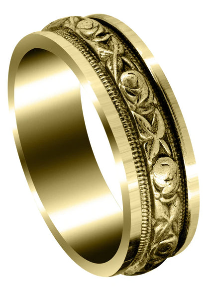 Mens Antique Unique Wedding Band Ring | 14K/18K Solid Yellow Gold | Sand Blast / High Polish Finish (Xander)