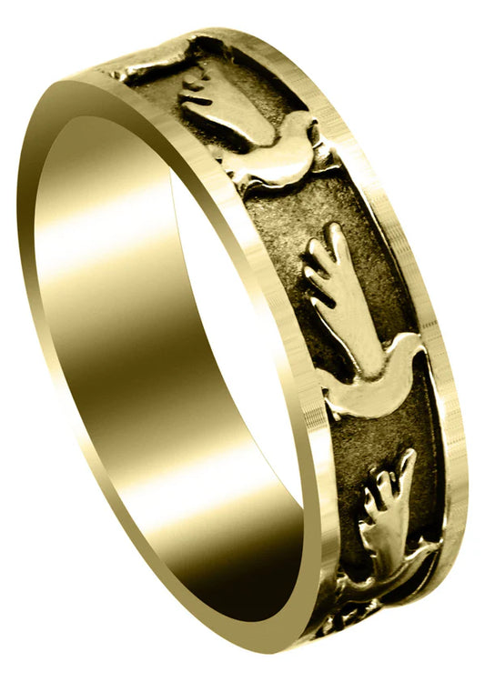 Mens Religious Wedding Band Ring | 14K/18K Solid Yellow Gold | Sand Blast / High Polish Finish (August)