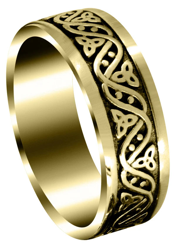 Mens Celtic Wedding Band Ring | 14K/18K Solid Yellow Gold | Sand Blast / Sand Blast / High Polish Finish (Alejandro)