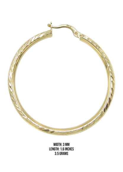 10K Womens Gold Hoop Earrings | Customizable Size | 3MM