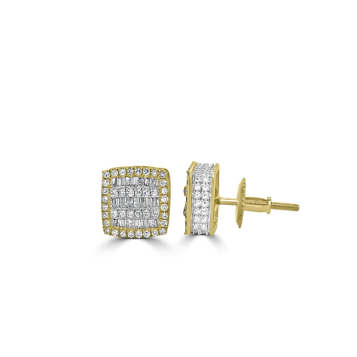 14k Gold Baguette Diamond Square Earrings 8.3mm 0.46 CTW