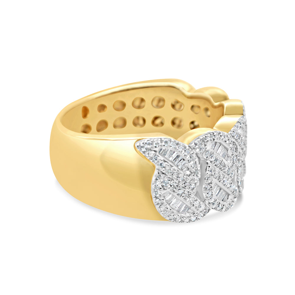 Mens Round and Baguette Diamond Cuban Pinky Ring | 14K Yellow Gold | 1.15CTW