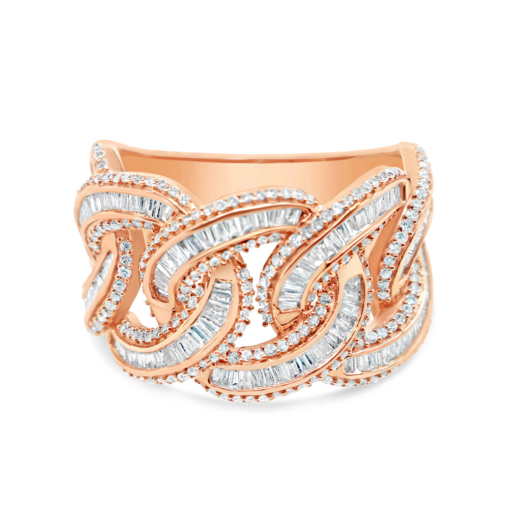 Mens Round and Baguette Diamond Cuban Pinky Ring | 14K Rose Gold | 1.50CTW