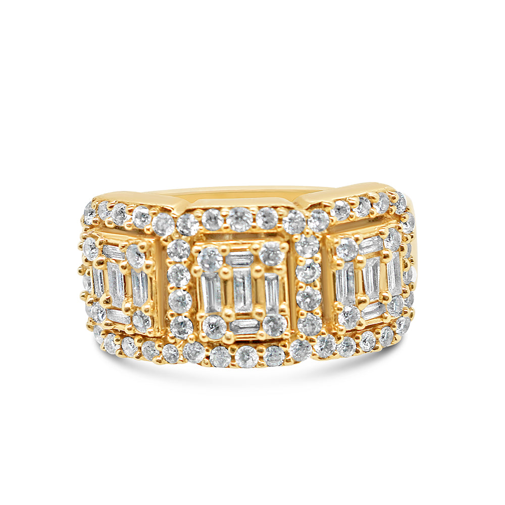 Mens Gold Round and Baguette Diamond Ring | 14K Yellow Gold | 0.86CTW