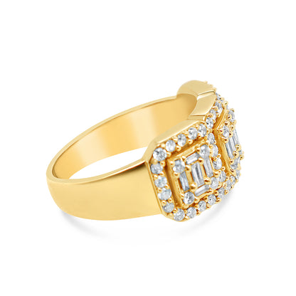 Mens Gold Round and Baguette Diamond Ring | 14K Yellow Gold | 0.86CTW