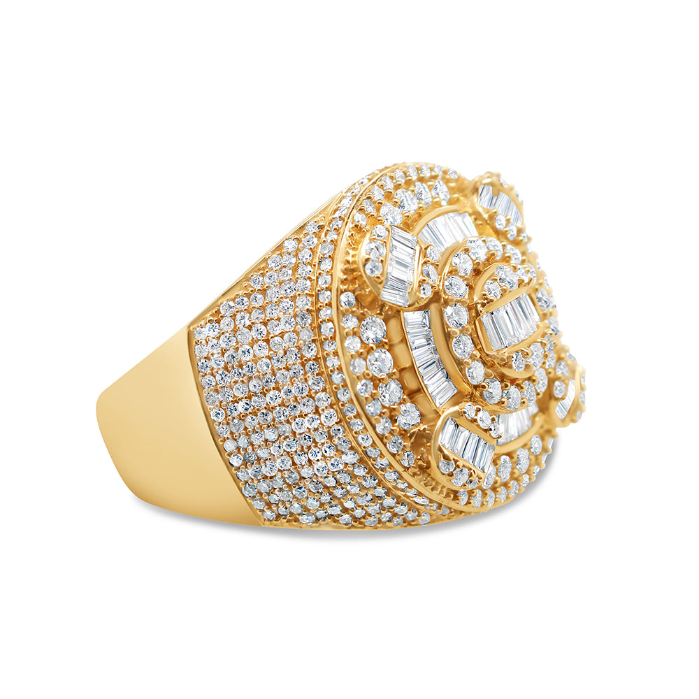 Mens Gold Round and Baguette Diamond Pinky Ring | 14K Yellow Gold | 2.33CTW