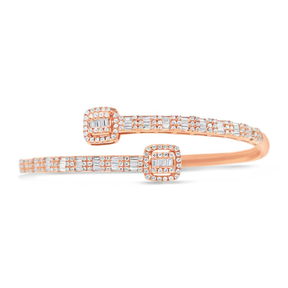 10K Gold 1.55CT Baguette and Round Diamond - Standard Square Bangle