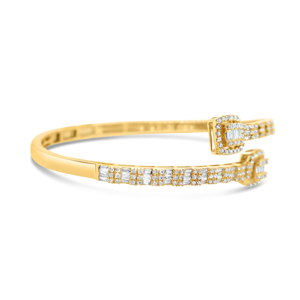 10K Gold 1.55CT Baguette and Round Diamond - Standard Square Bangle