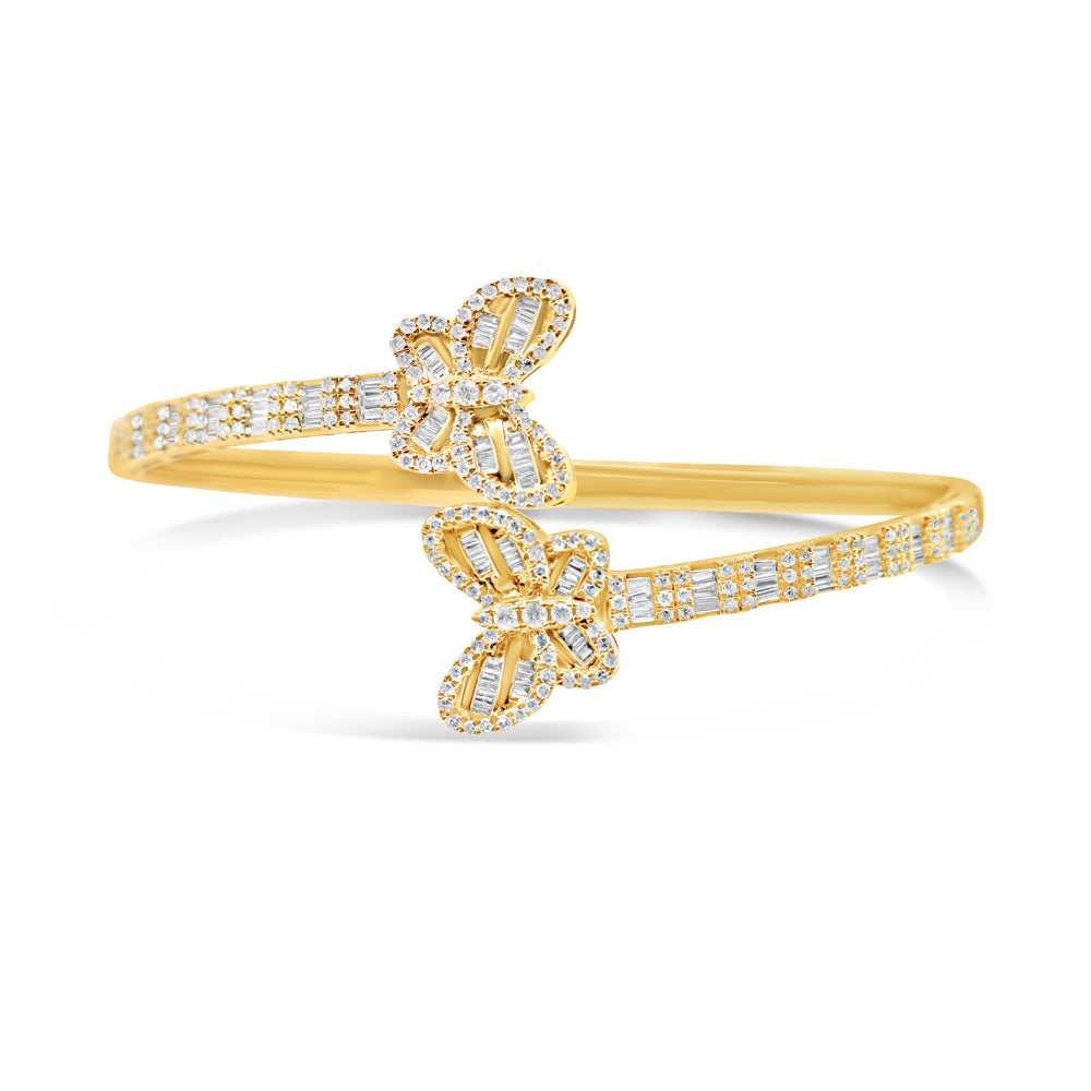 10K Gold 1.48CT Baguette and Round Diamond - Butterfly Bangle | + Two Tone Option