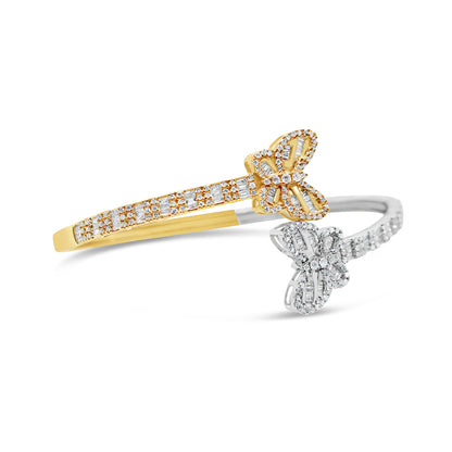 10K Gold 1.48CT Baguette and Round Diamond - Butterfly Bangle | + Two Tone Option