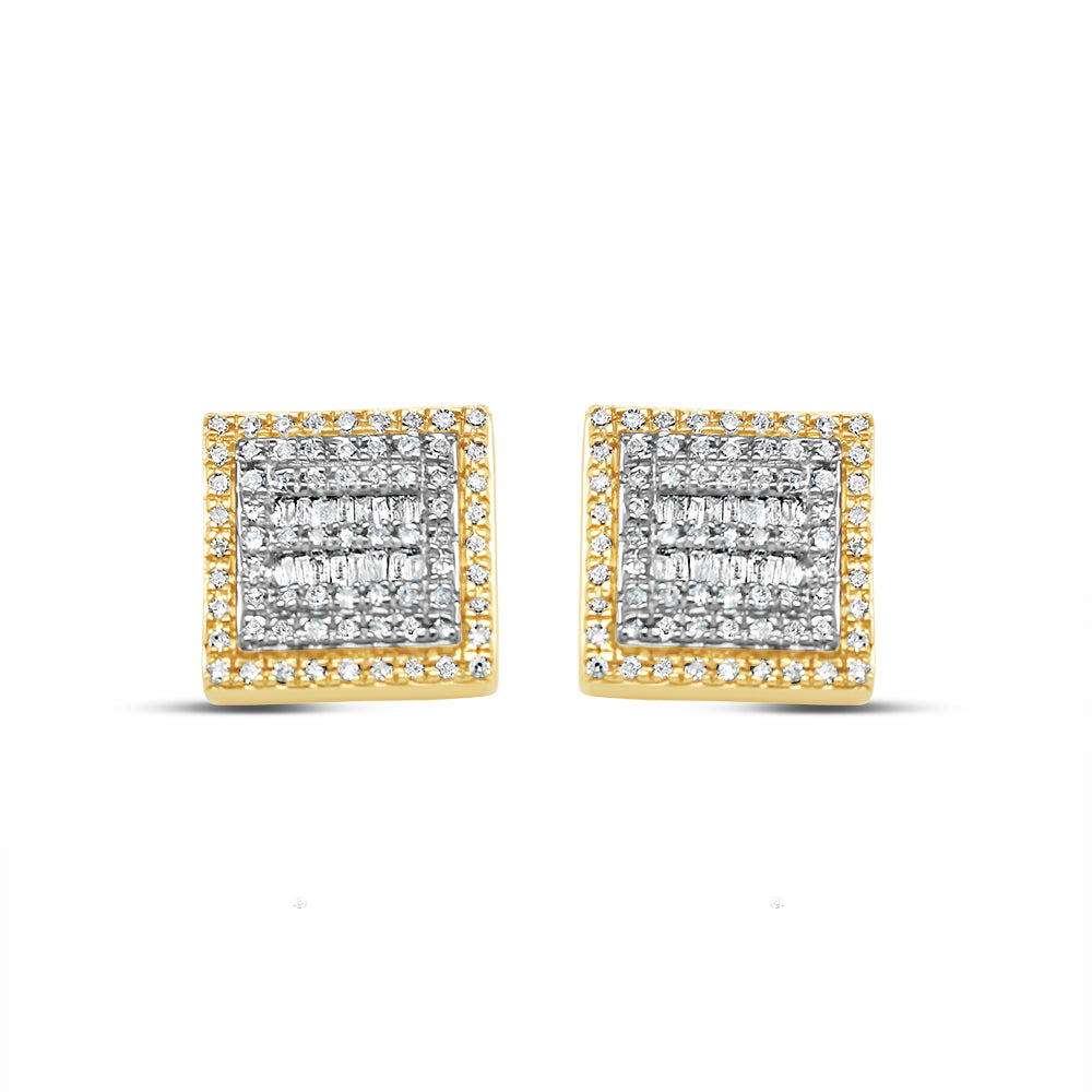 10k Gold Baguette Diamond Square Earrings 11mm 0.66 CTW