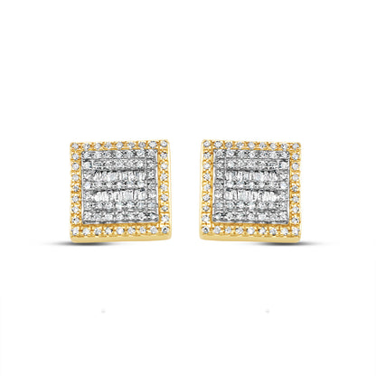 10k Gold Baguette Diamond Square Earrings 11mm 0.66 CTW