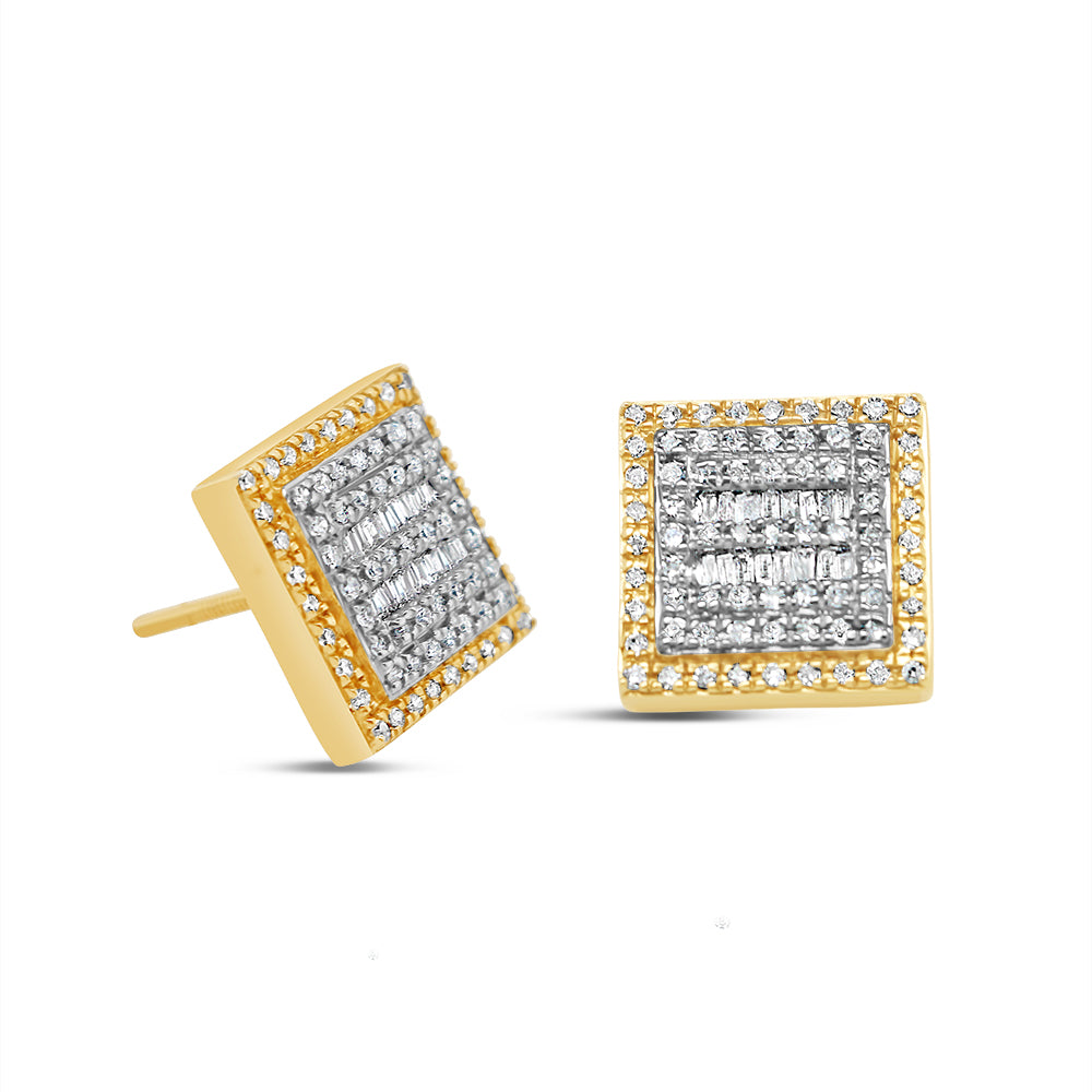 10k Gold Baguette Diamond Square Earrings 11mm 0.66 CTW