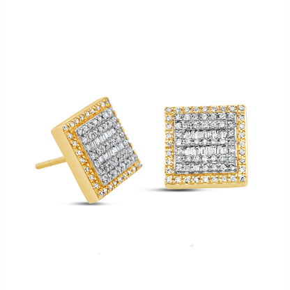 10k Gold Baguette Diamond Square Earrings 11mm 0.66 CTW