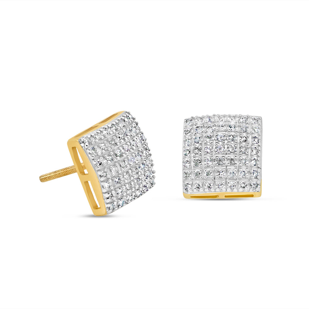 10k Gold Diamond Square Earrings 9.5mm .34CT