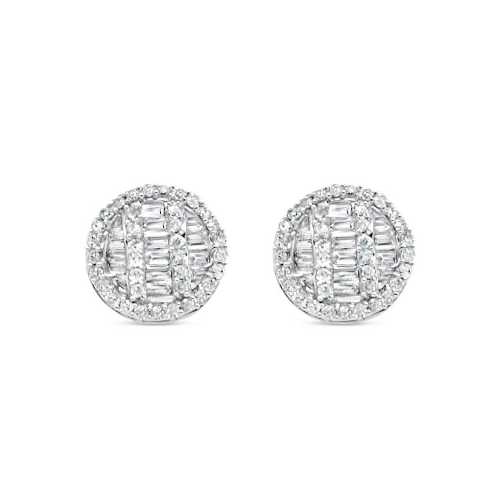Gold Baguette and Round Diamond Round Earrings | Rose Gold 14K | 0.52CT | 8MM