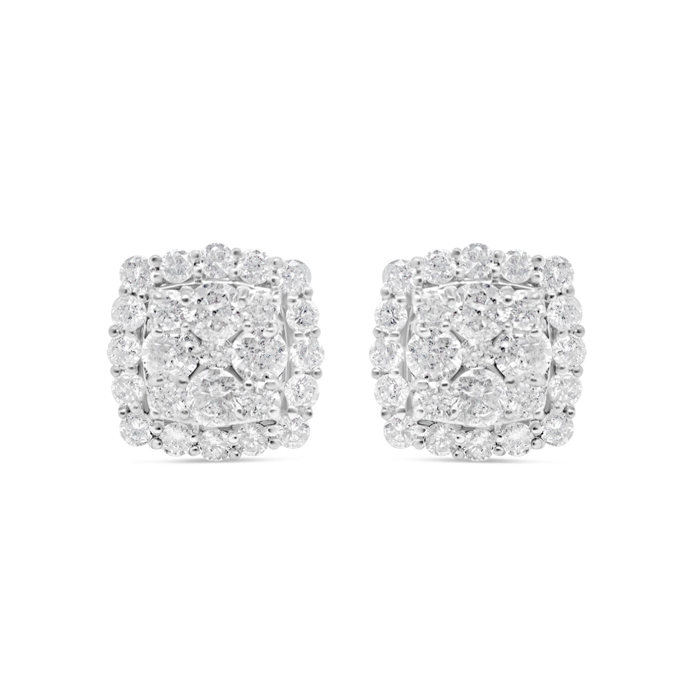14k Gold Diamond Square Earrings 10mm 2.00CTW